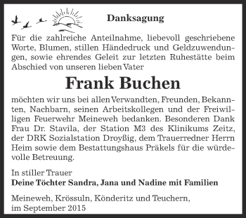 Traueranzeige von Frank Buchen von Super Sonntag Zeitz