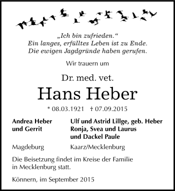 Traueranzeige von Hans Heber von Mitteldeutsche Zeitung Bernburg