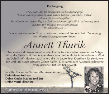 Traueranzeige von Annett Thurik von Mitteldeutsche Zeitung Merseburg/Querfurt