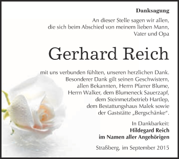 Traueranzeige von Gerhard Reich von WVG - Wochenspiegel Quedlinburg