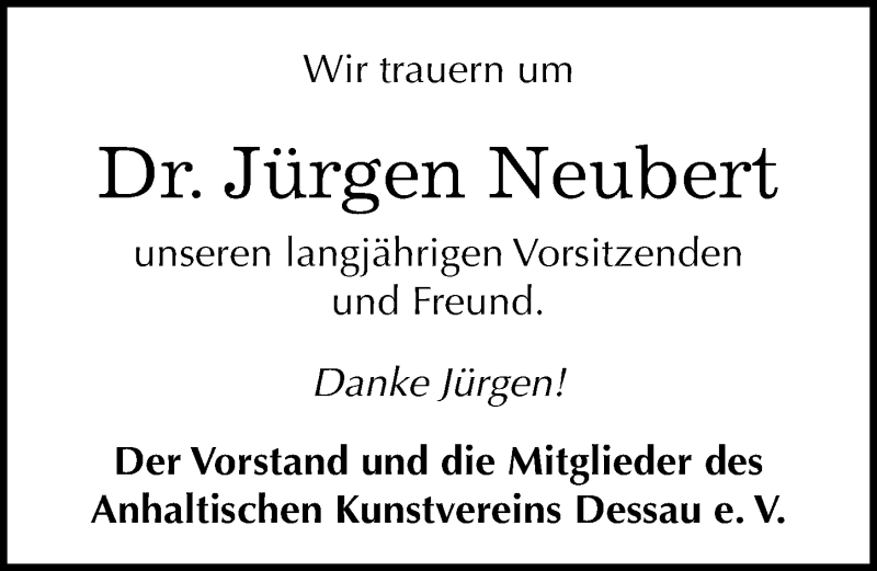  Traueranzeige für Jürgen Neubert vom 19.09.2015 aus Mitteldeutsche Zeitung Dessau-Roßlau