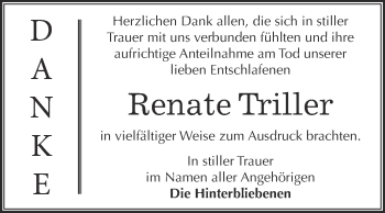 Traueranzeige von Renate Triller von WVG - Wochenspiegel Dessau / Köthen