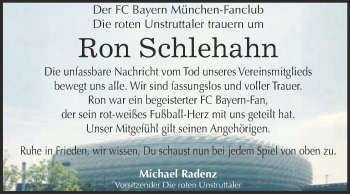 Traueranzeige von Ron Schlehahn von WVG - Wochenspiegel NMB / WSF / ZTZ