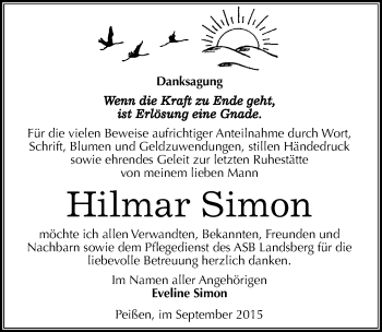 Traueranzeige von Hilmar Simon von Mitteldeutsche Zeitung Halle/Saalkreis