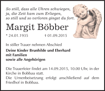 Traueranzeige von Margit Böbber von Mitteldeutsche Zeitung Bitterfeld