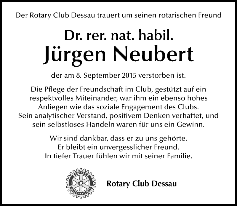  Traueranzeige für Jürgen Neubert vom 16.09.2015 aus Mitteldeutsche Zeitung Dessau-Roßlau