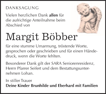 Traueranzeige von Margit Böbber von WVG - Wochenspiegel Bitterfeld