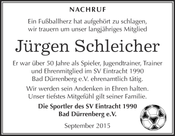 Traueranzeige von Jürgen Schleicher von Super Sonntag Merseburg