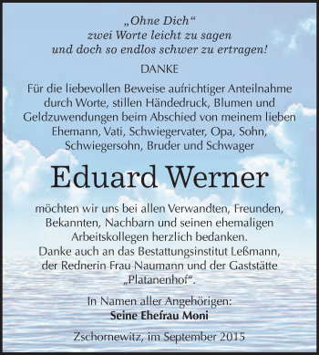 Traueranzeige von Eduard Werner von WVG - Wochenspiegel Wittenberg