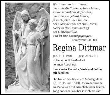 Traueranzeige von Regina Dittmar von Mitteldeutsche Zeitung Halle/Saalkreis
