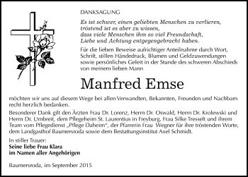 Traueranzeige von Manfred Emse von Mitteldeutsche Zeitung Naumburg/Nebra