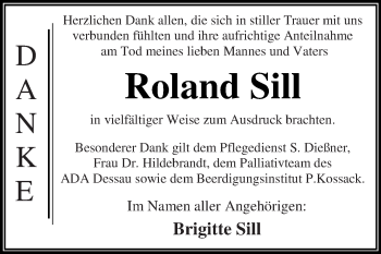 Traueranzeige von Roland Sill von WVG - Wochenspiegel Dessau / Köthen