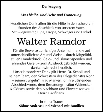 Traueranzeige von Walter Ramdor von Mitteldeutsche Zeitung Bernburg