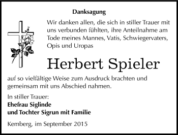 Traueranzeige von Herbert Spieler von Mitteldeutsche Zeitung Wittenberg
