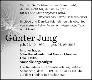 Traueranzeige von Günter Jung von Mitteldeutsche Zeitung Merseburg/Querfurt