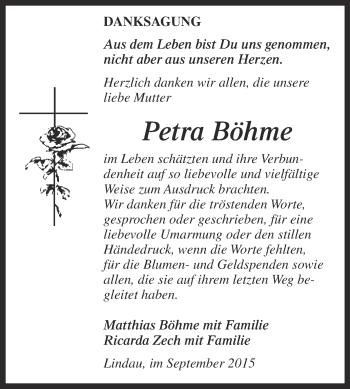 Traueranzeige von Petra Böhme von WVG - Wochenspiegel NMB / WSF / ZTZ