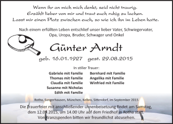 Traueranzeige von Günter Arndt von Mitteldeutsche Zeitung Sangerhausen
