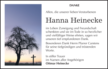 Traueranzeige von Hanna Heinecke von Mitteldeutsche Zeitung Quedlinburg