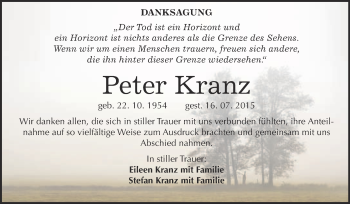 Traueranzeige von Peter Kranz von Super Sonntag Wittenberg