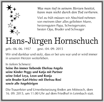 Traueranzeige von Hans-Jürgen Hornschuch von Mitteldeutsche Zeitung Mansfelder Land