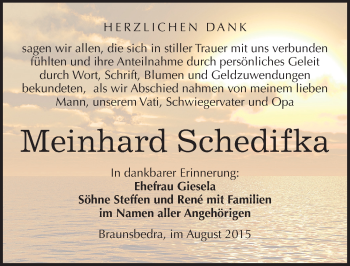 Traueranzeige von Meinhard Schedifka von Mitteldeutsche Zeitung Merseburg/Querfurt