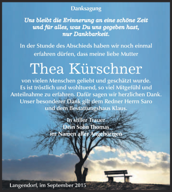 Traueranzeige von Thea Kürschner von WVG - Wochenspiegel NMB / WSF / ZTZ