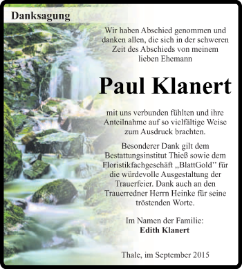 Traueranzeige von Paul Klanert von Super Sonntag Quedlinburg