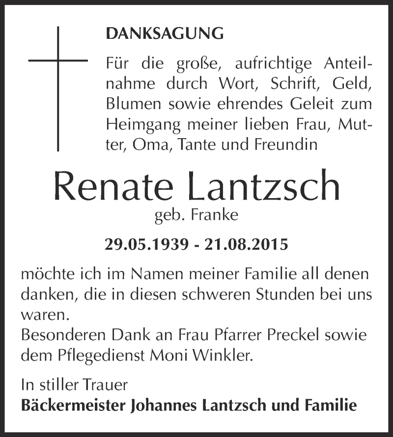  Traueranzeige für Renate Lantzsch vom 05.09.2015 aus WVG - Wochenspiegel Dessau / Köthen