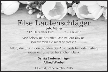 Traueranzeige von Else Lautenschläger von WVG - Wochenspiegel Merseburg