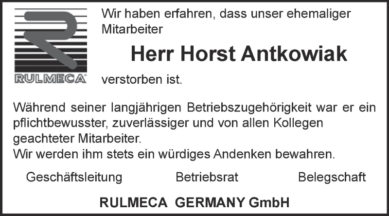  Traueranzeige für Horst Antkowiak vom 30.09.2015 aus WVG - Wochenspiegel Aschersleben
