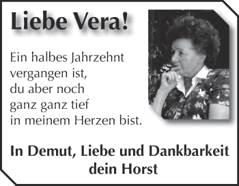 Traueranzeige von Vera  von Super Sonntag Bernburg