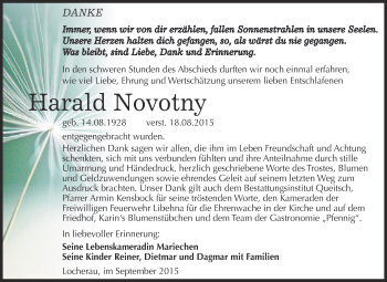 Traueranzeige von Harald Novotny von WVG - Wochenspiegel Dessau / Köthen