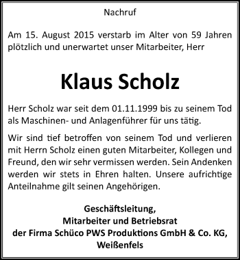 Traueranzeige von Klaus Scholz von Mitteldeutsche Zeitung