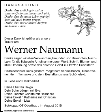 Traueranzeige von Werner Naumann von Super Sonntag Merseburg