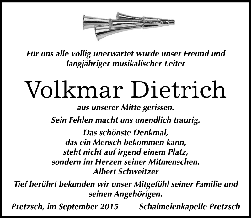  Traueranzeige für Volkmar Dietrich vom 19.09.2015 aus Mitteldeutsche Zeitung Weißenfels