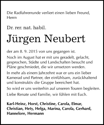 Traueranzeige von Jürgen Neubert von Mitteldeutsche Zeitung Dessau-Roßlau