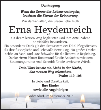 Traueranzeige von Erna Heydenreich von Mitteldeutsche Zeitung Merseburg/Querfurt