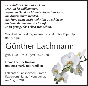 Traueranzeige von Günther Lachmann von Mitteldeutsche Zeitung Zeitz