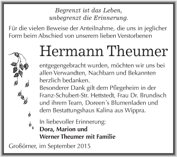 Traueranzeige von Hermann Theumer von Super Sonntag SGH Mansf. Land