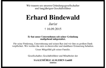 Traueranzeige von Erhard Bindewald von Mitteldeutsche Zeitung