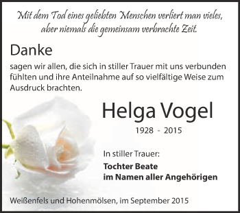 Traueranzeige von Helga Vogel von WVG - Wochenspiegel NMB / WSF / ZTZ