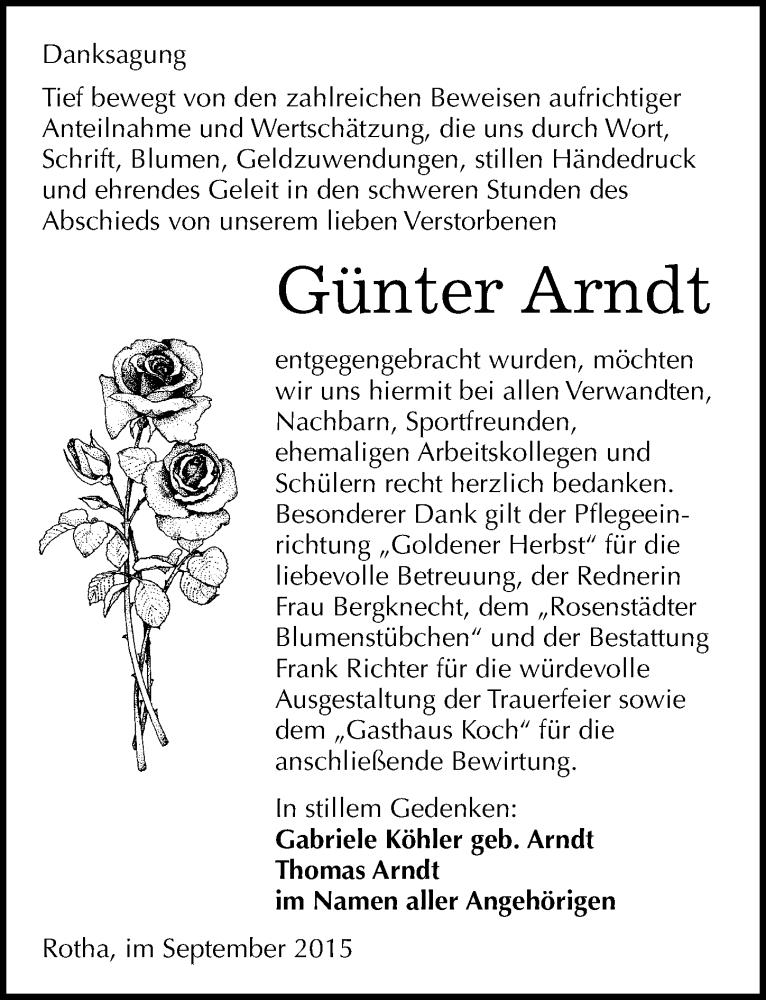  Traueranzeige für Günter Arndt vom 19.09.2015 aus Mitteldeutsche Zeitung Sangerhausen