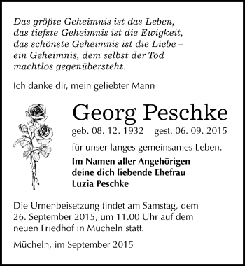 Traueranzeige von Georg Peschke von Mitteldeutsche Zeitung Merseburg/Querfurt