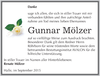 Traueranzeige von Gunnar Mölzer von Mitteldeutsche Zeitung Halle/Saalkreis