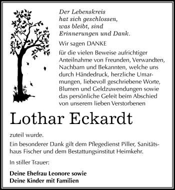 Traueranzeige von Lothar Eckardt von Mitteldeutsche Zeitung Weißenfels