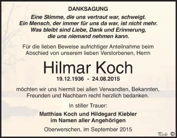 Traueranzeige von Hilmar Koch von WVG - Wochenspiegel NMB / WSF / ZTZ