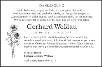 Traueranzeige von Gerhard Weßlau von Super Sonntag Wittenberg