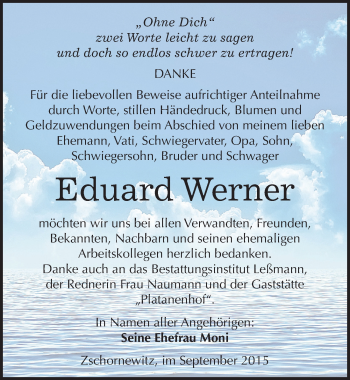Traueranzeige von Eduard Werner von Mitteldeutsche Zeitung Wittenberg