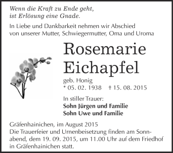 Traueranzeige von Hilde Segnitz von Mitteldeutsche Zeitung Mansfelder Land