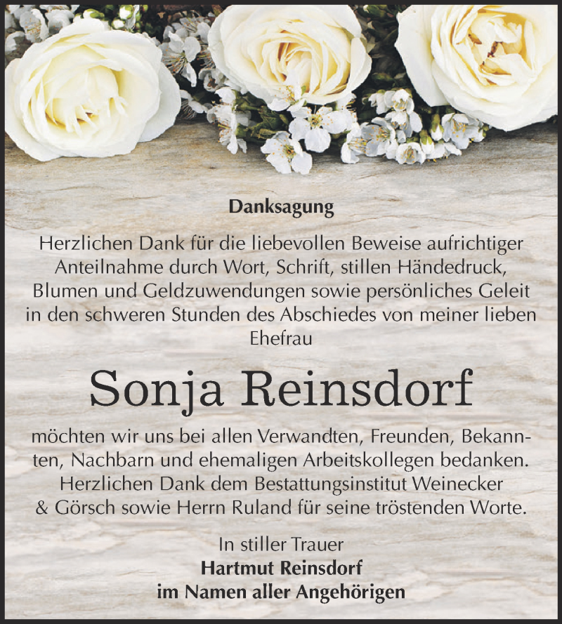  Traueranzeige für Sonja Reinsdorf vom 05.09.2015 aus Super Sonntag Bernburg